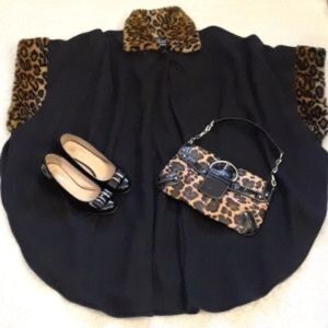 VINTAGE Cape Coat Leopard Print Faux Fur